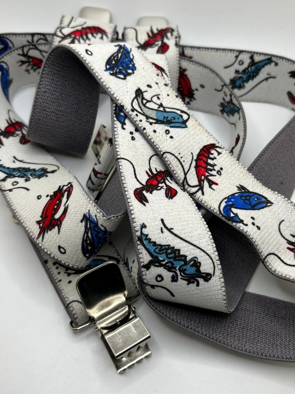 Fish Crab Lobster Alligator Graphic print Suspenders 2"x48" Elastic Adjustable